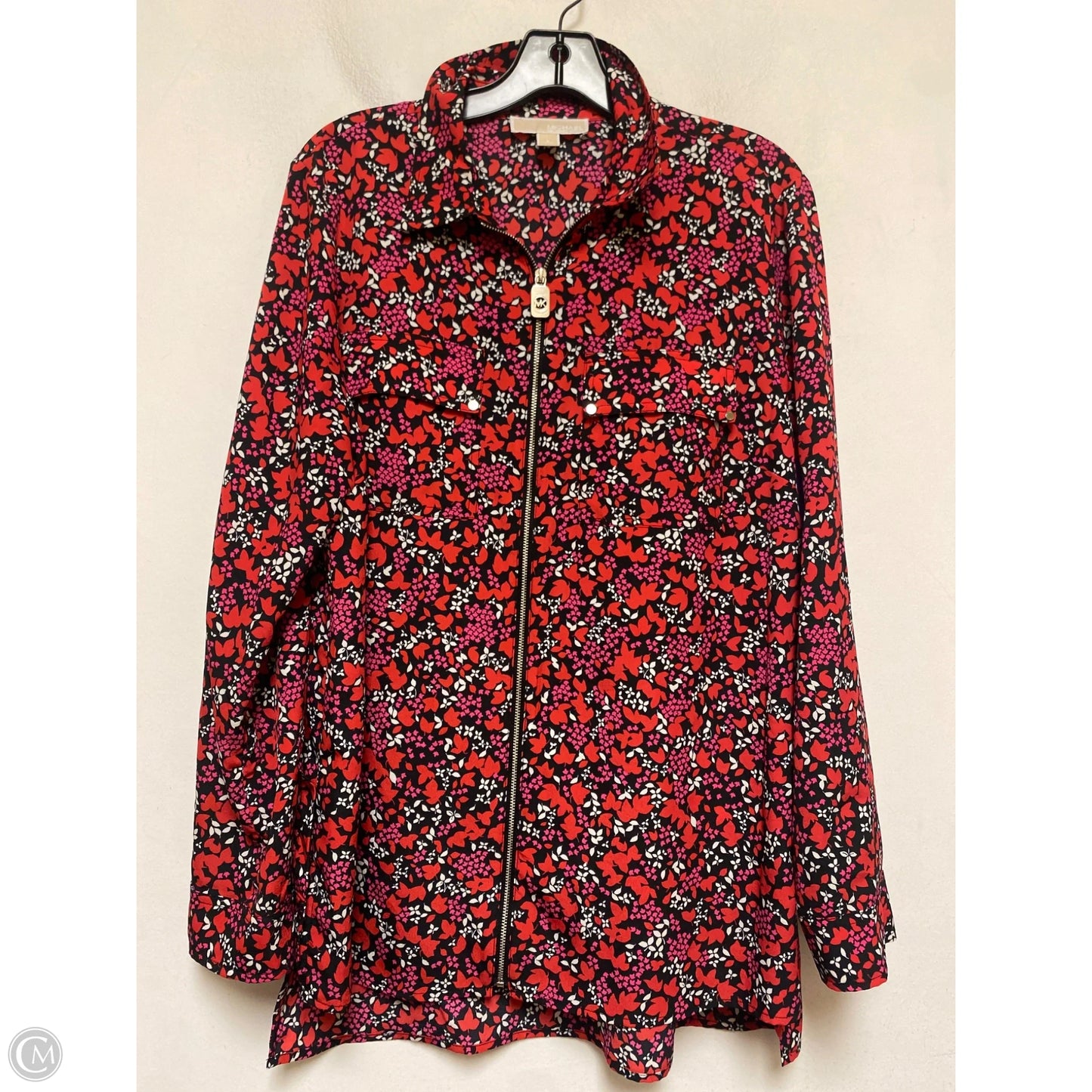 Top Long Sleeve By Michael By Michael Kors In Pink & Red, Size: L
