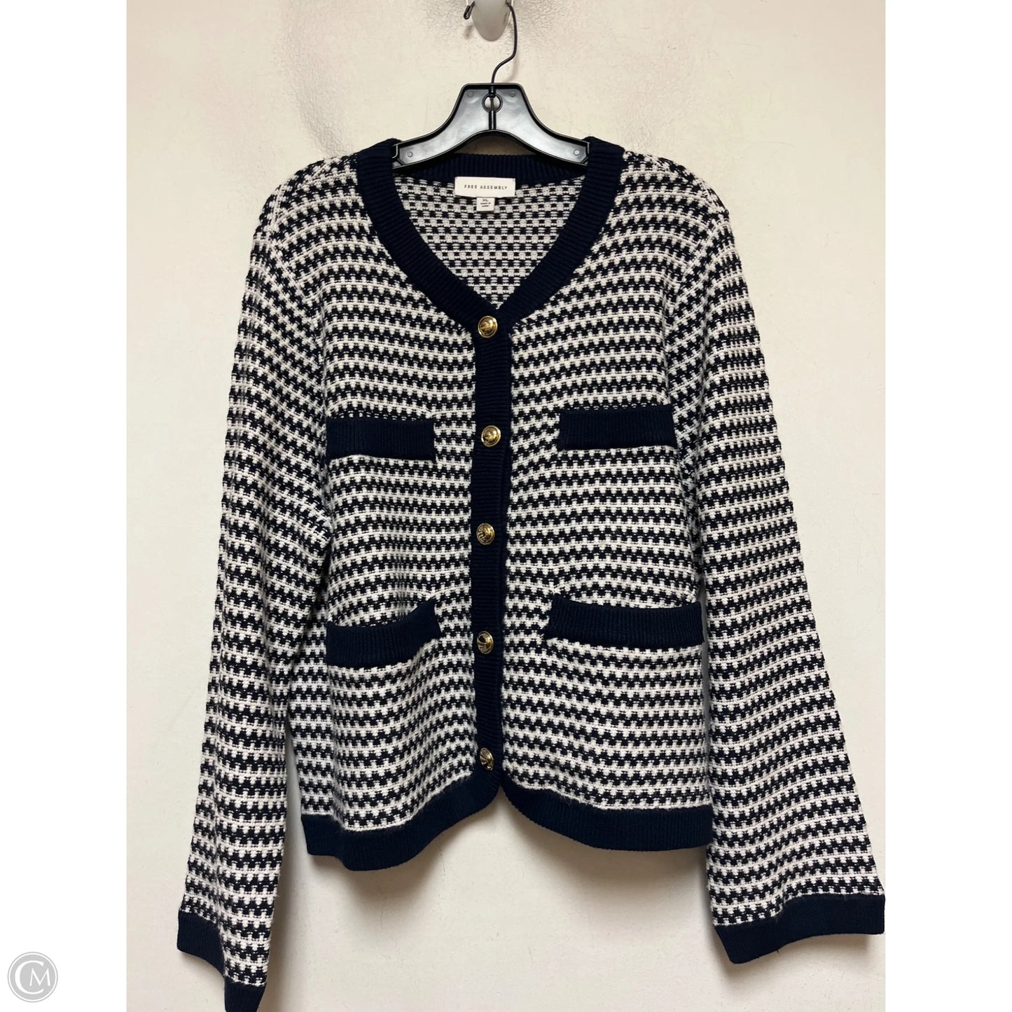 Sweater Cardigan By Free Assembly In Blue & White, Size: Xl