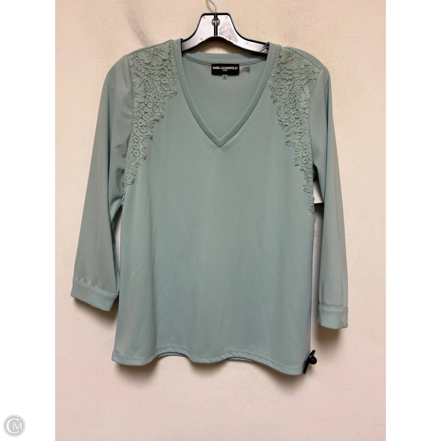 Top Long Sleeve Designer By Karl Lagerfeld In Aqua, Size: S