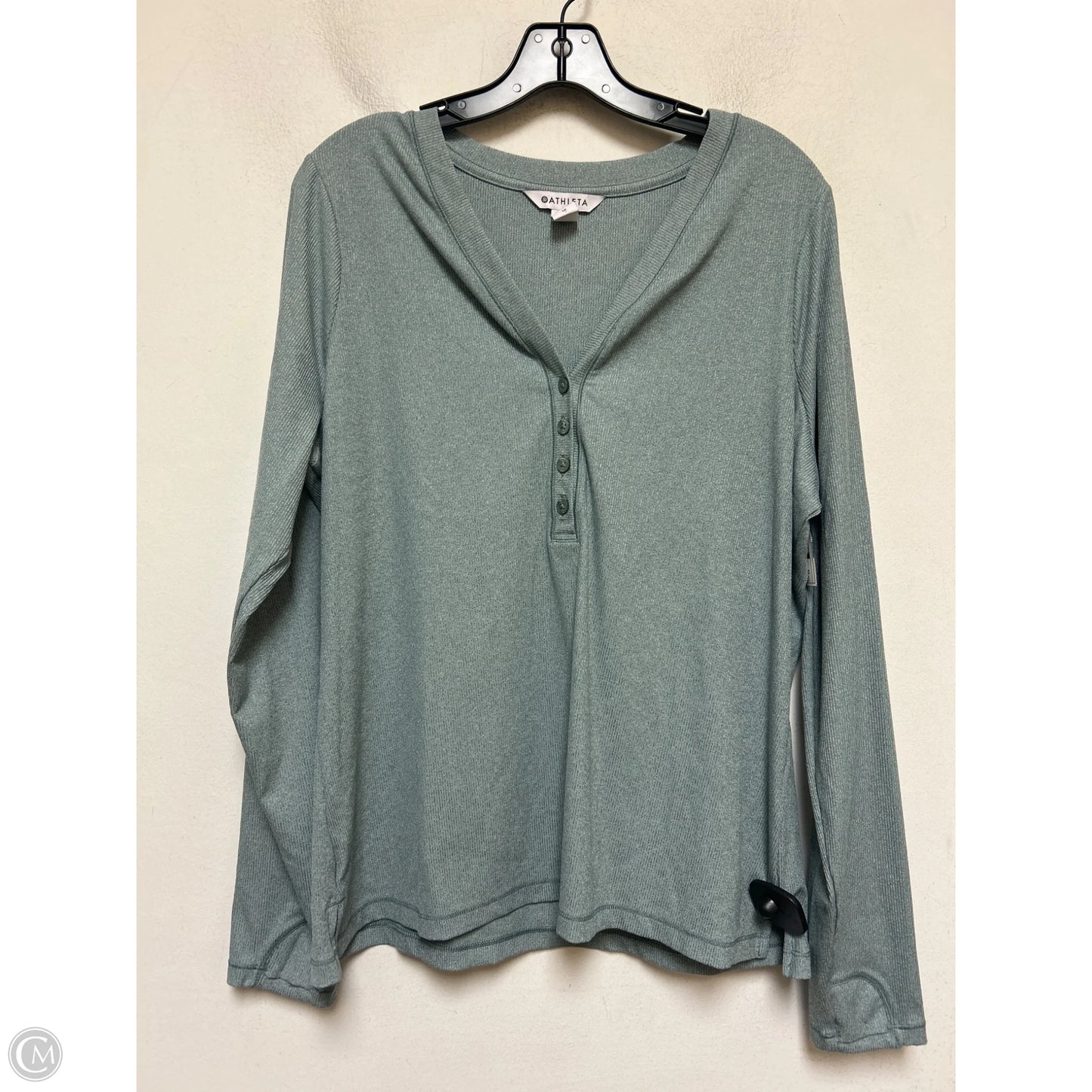 Athletic Top Long Sleeve Crewneck By Athleta In Green, Size: 1x