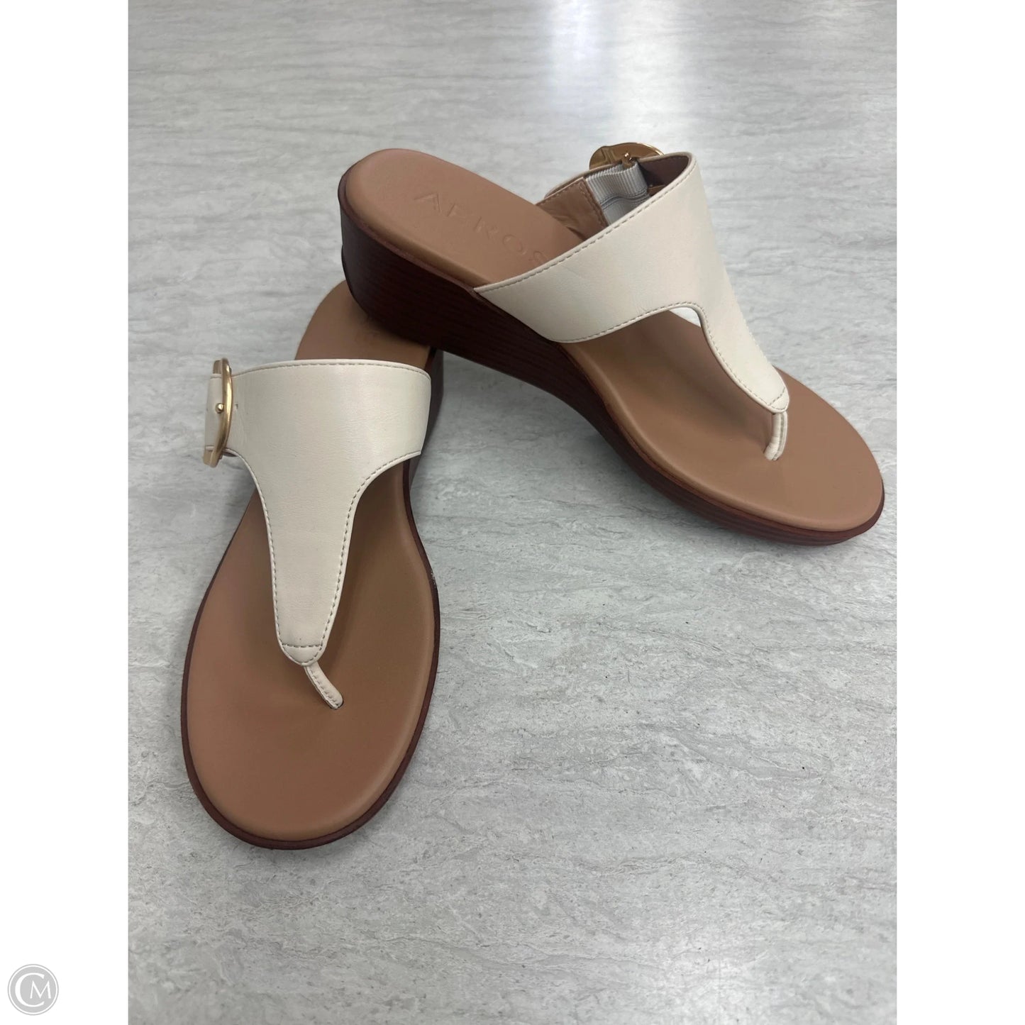 Sandals Heels Wedge By Aerosoles In Cream & Tan, Size: 7.5