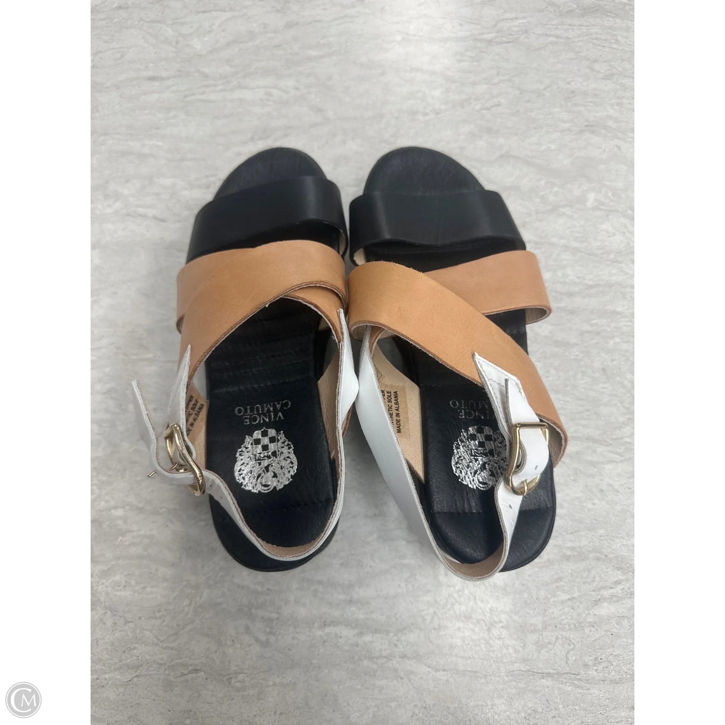 Sandals Heels Platform By Vince Camuto In Black & Tan, Size: 8