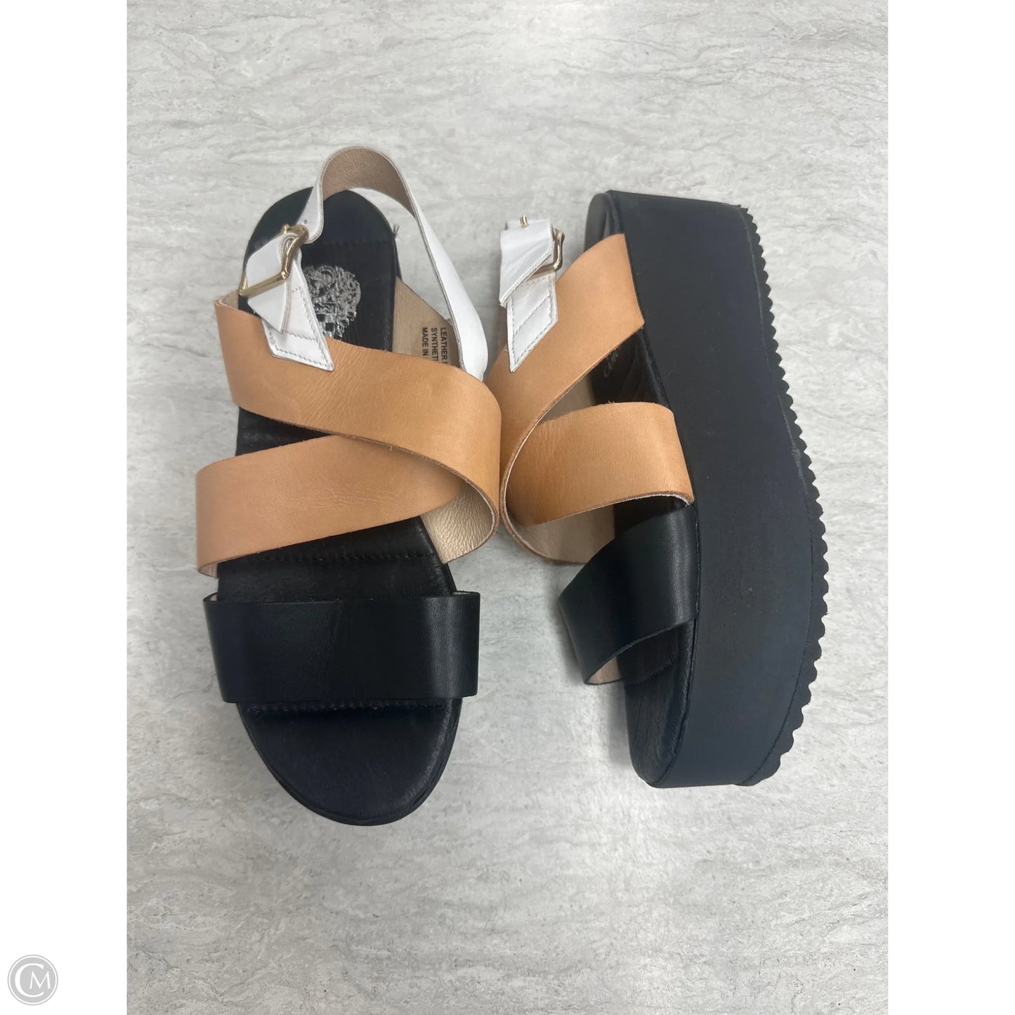 Sandals Heels Platform By Vince Camuto In Black & Tan, Size: 8