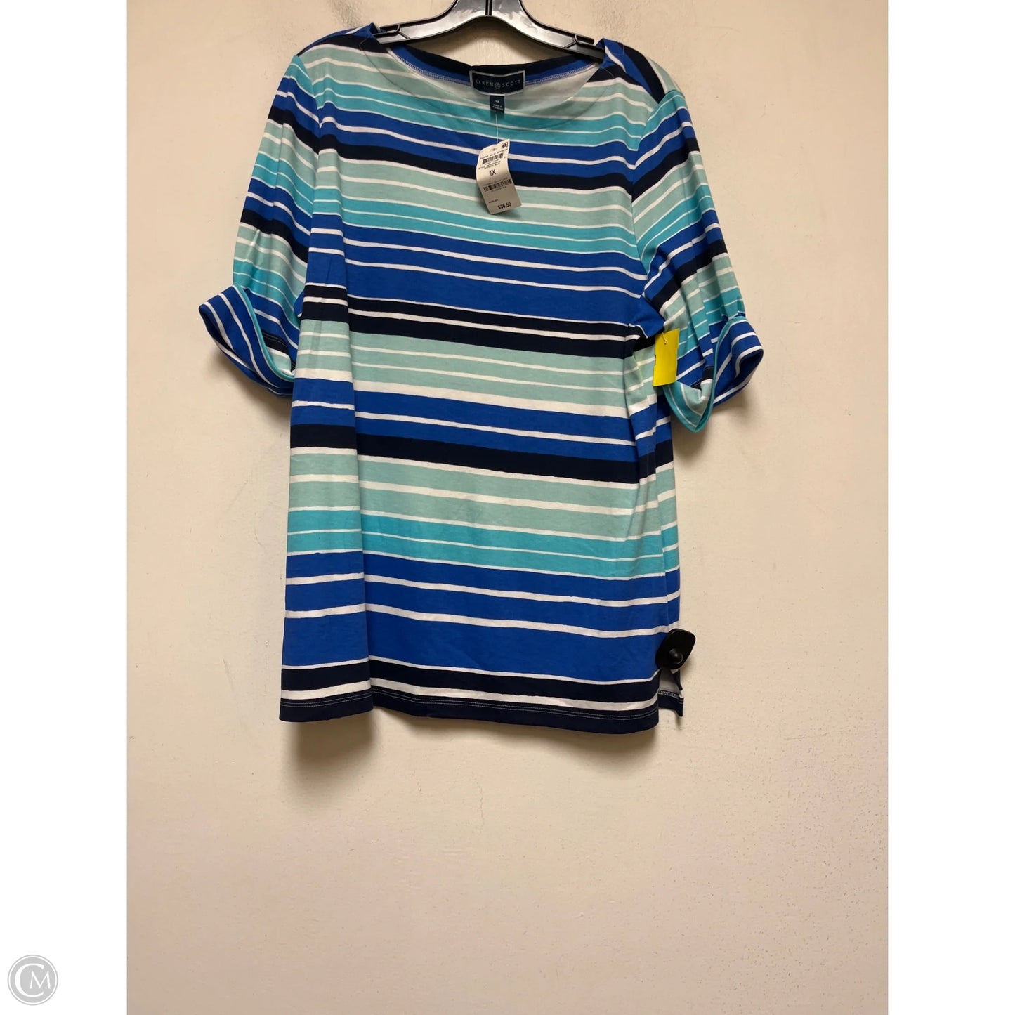 Top Short Sleeve Basic By Karen Scott In Striped Pattern, Size: 1x