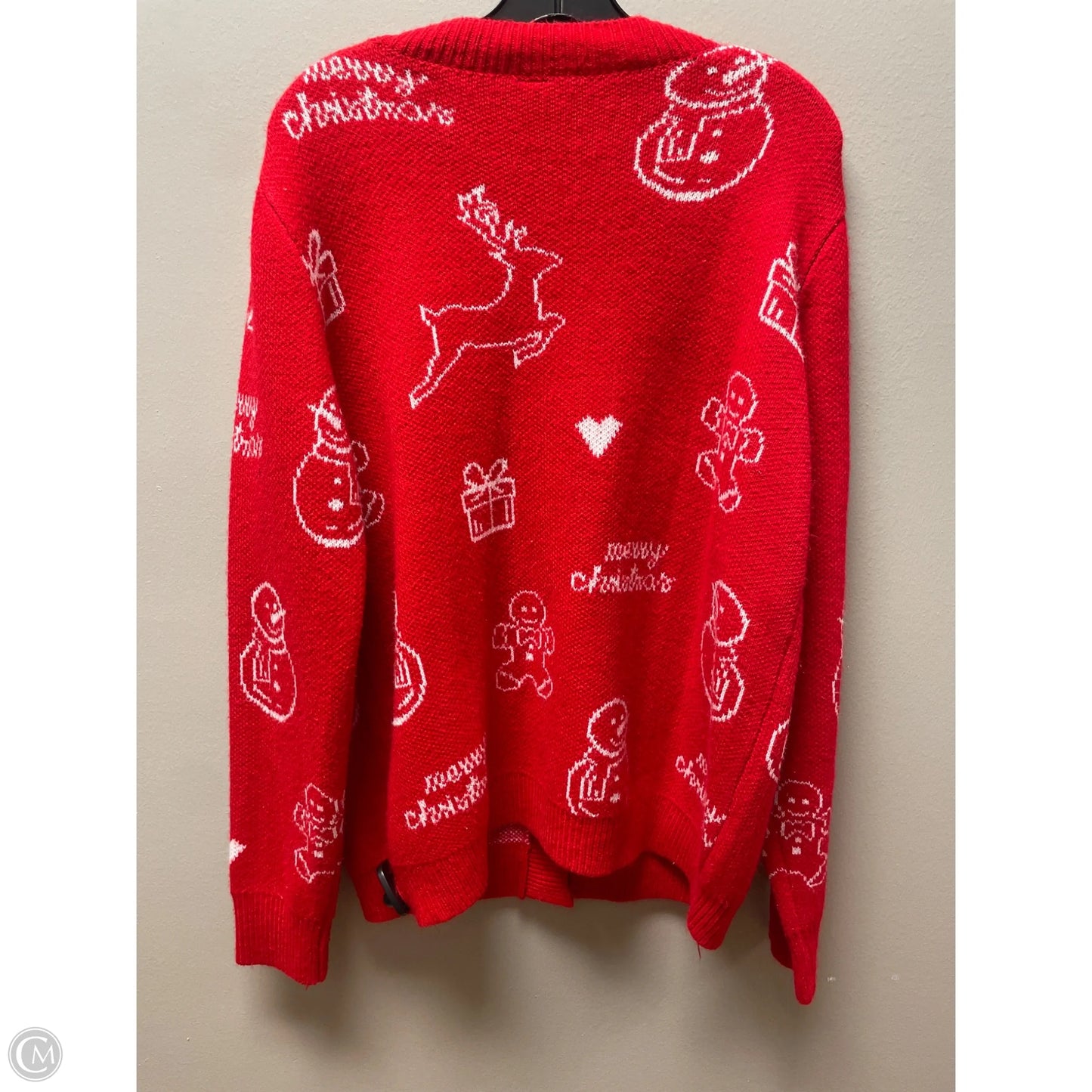 Sweater Cardigan By Clothes Mentor In Red & White, Size: Xxl