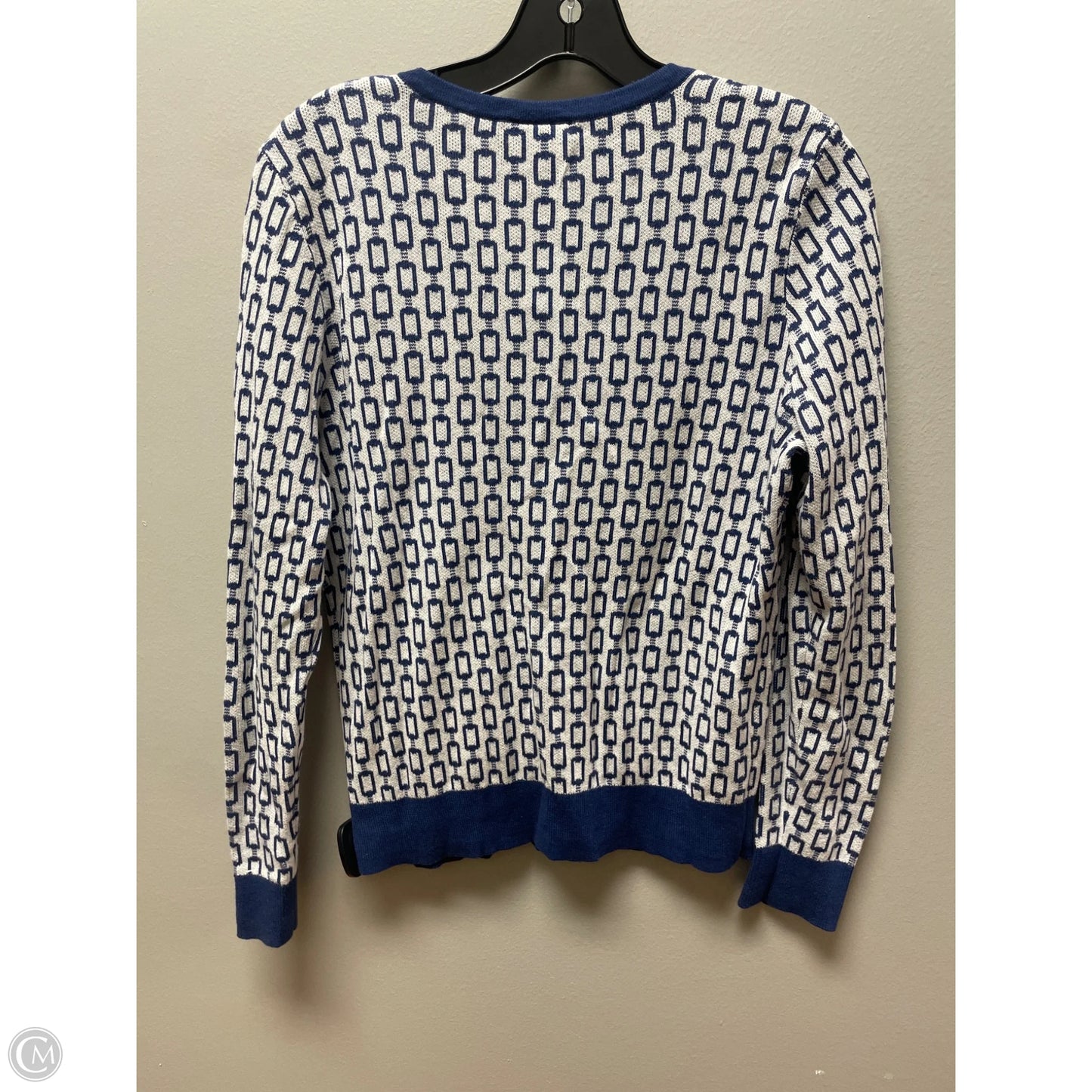 Sweater Cardigan By Ann Taylor In Blue & White, Size: M