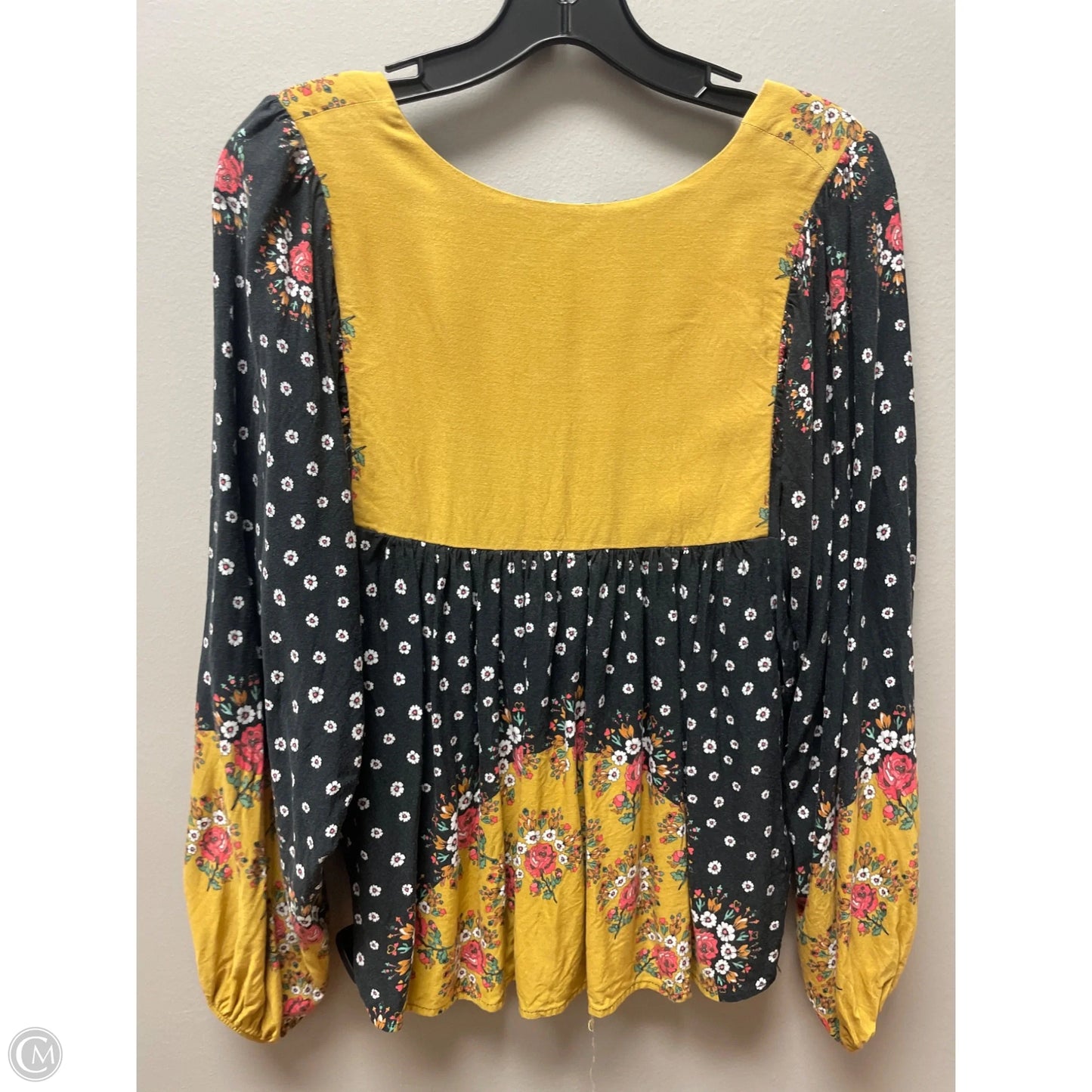 Top Long Sleeve By Farm Rio In Black & Yellow, Size: S
