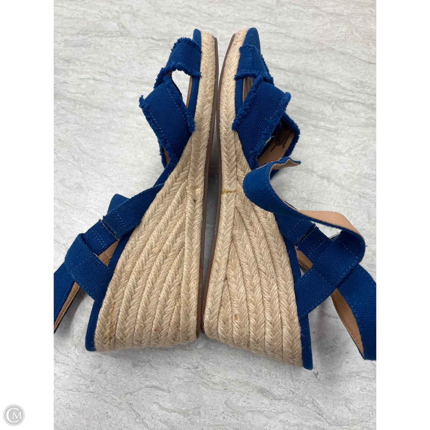 Sandals Heels Wedge By Lucky Brand In Blue & Tan, Size: 10