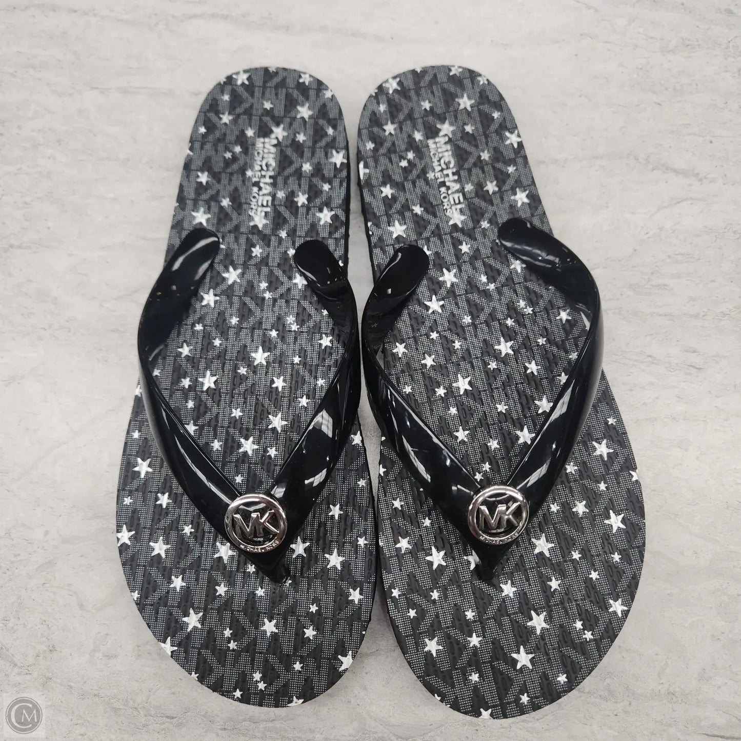 Sandals Designer By Michael Kors In Black & Silver, Size: 7