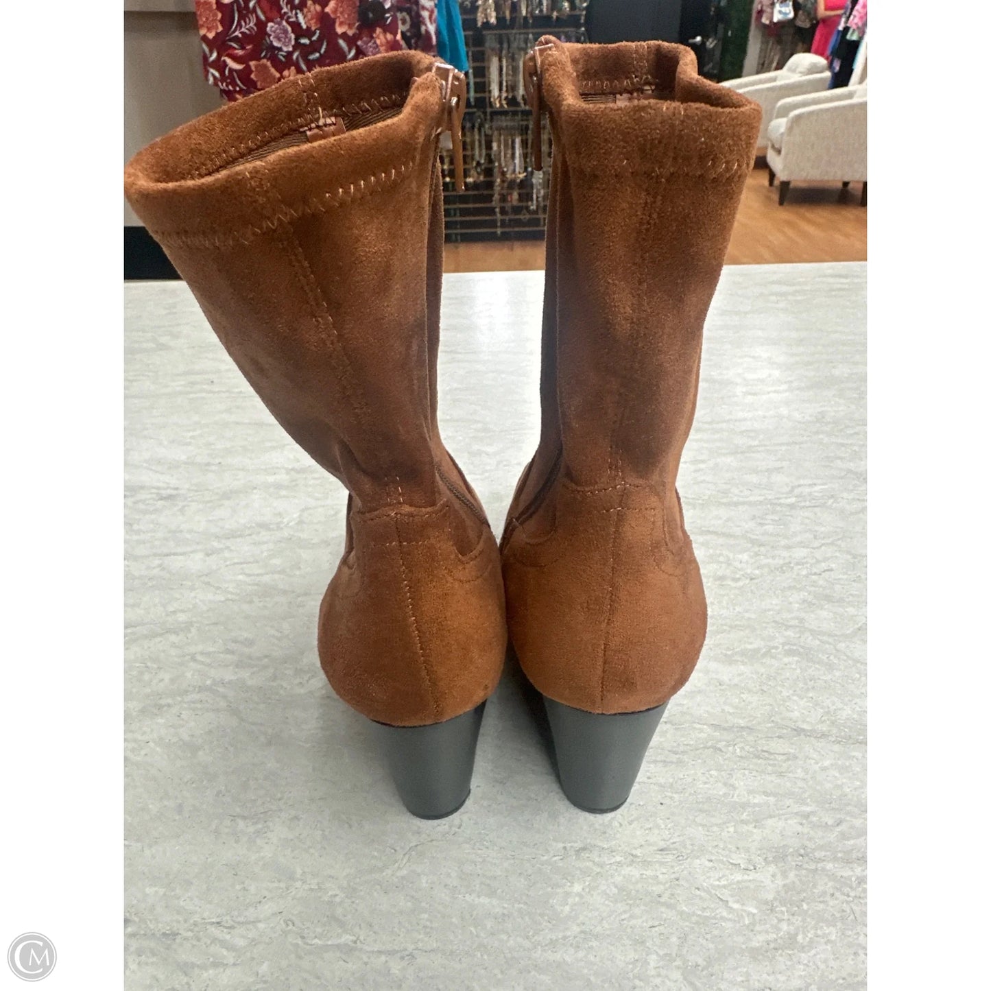 Boots Ankle Heels By Forever 21 In Brown, Size: 8