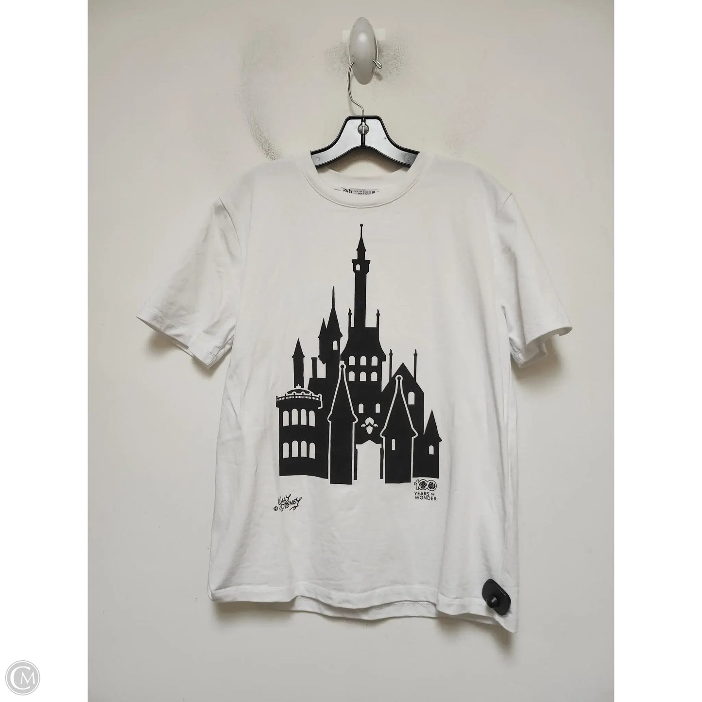 Top Short Sleeve By Walt Disney In Black & White, Size: S