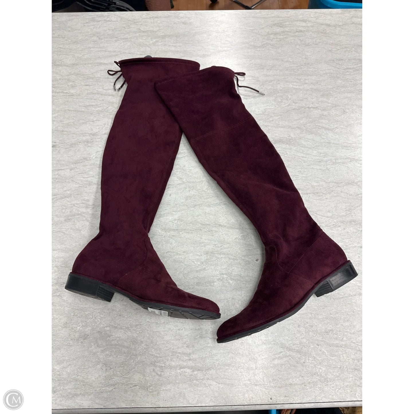 Boots Mid-calf Flats By Marc Fisher In Maroon, Size: 8
