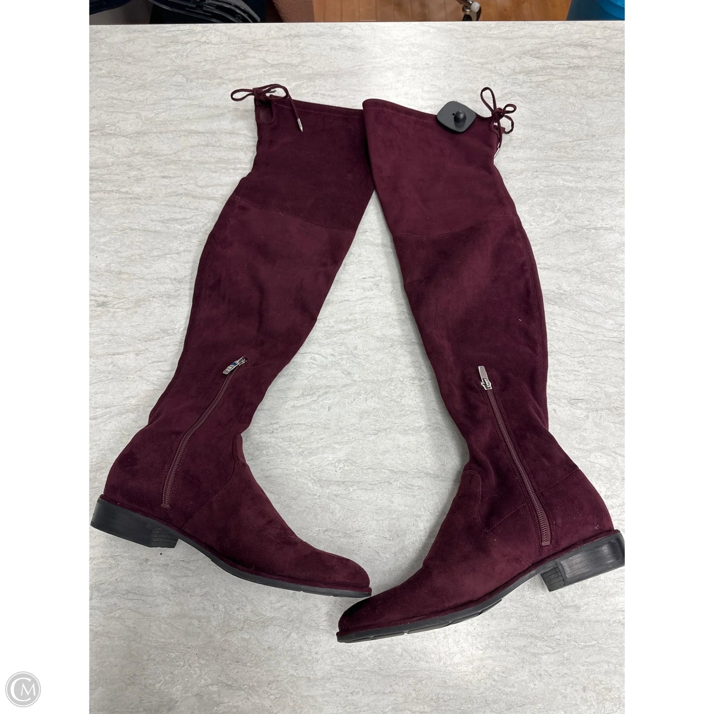Boots Mid-calf Flats By Marc Fisher In Maroon, Size: 8