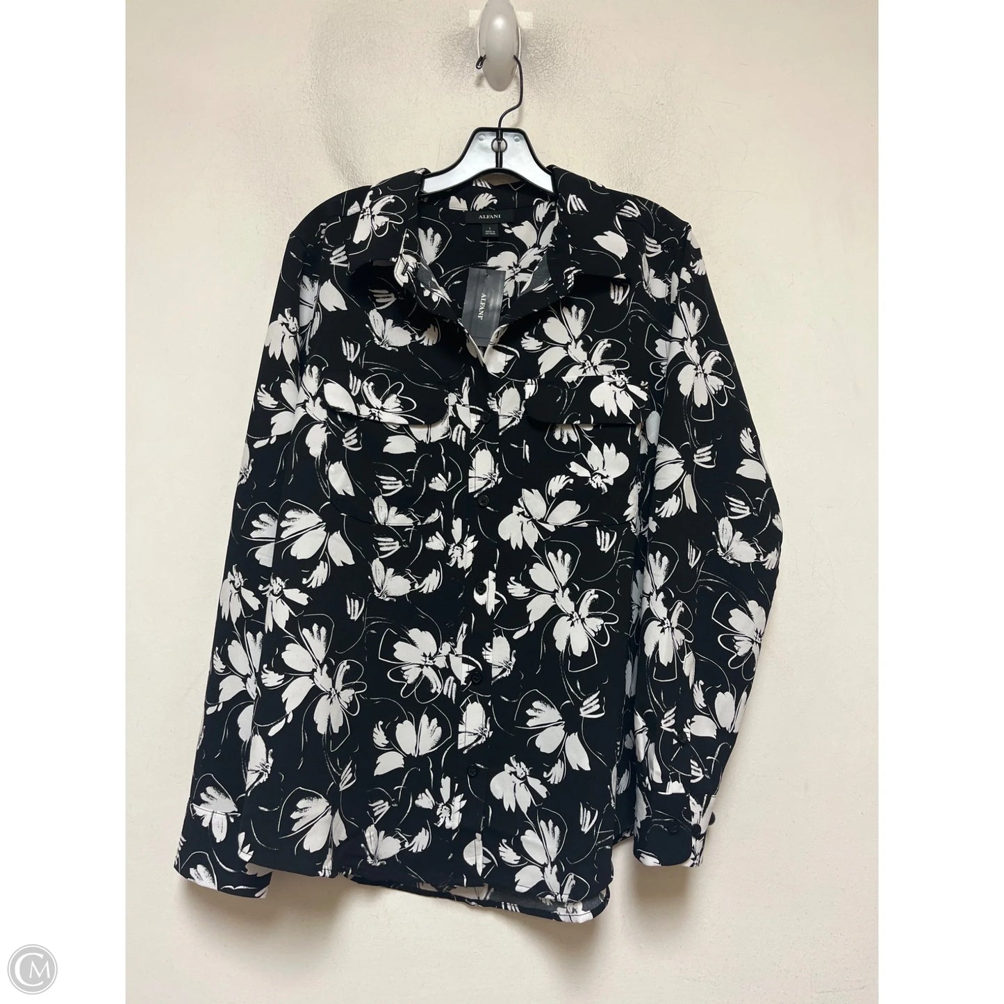 Top Long Sleeve By Alfani In Black & White, Size: L