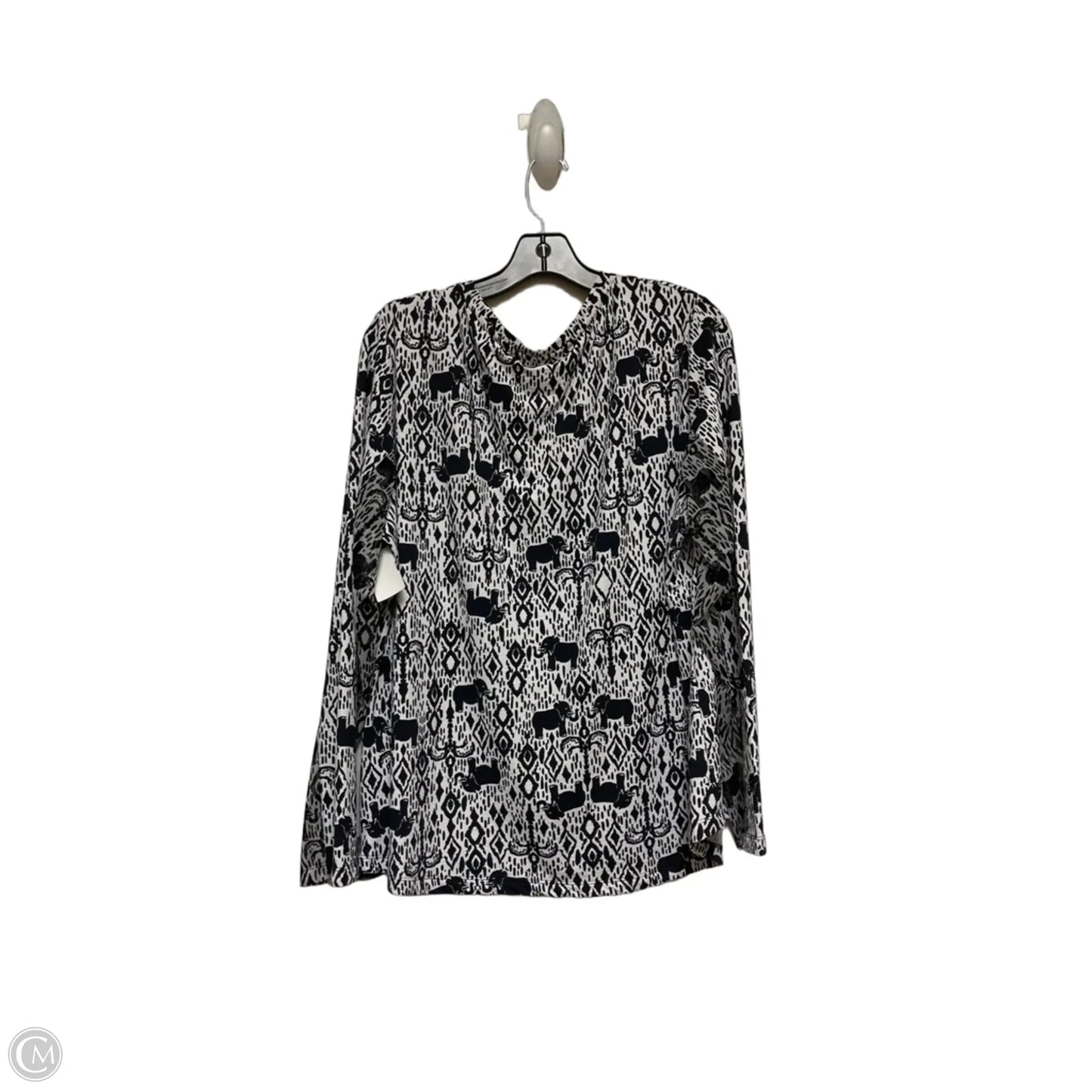 Athletic Top Long Sleeve Crewneck By Ibkul In Black & White, Size: 2x