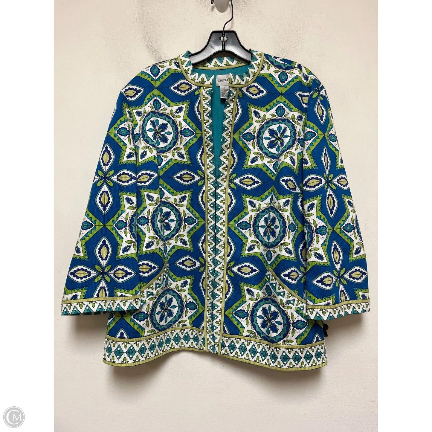 Blazer By Chicos In Blue & Green, Size: Xl
