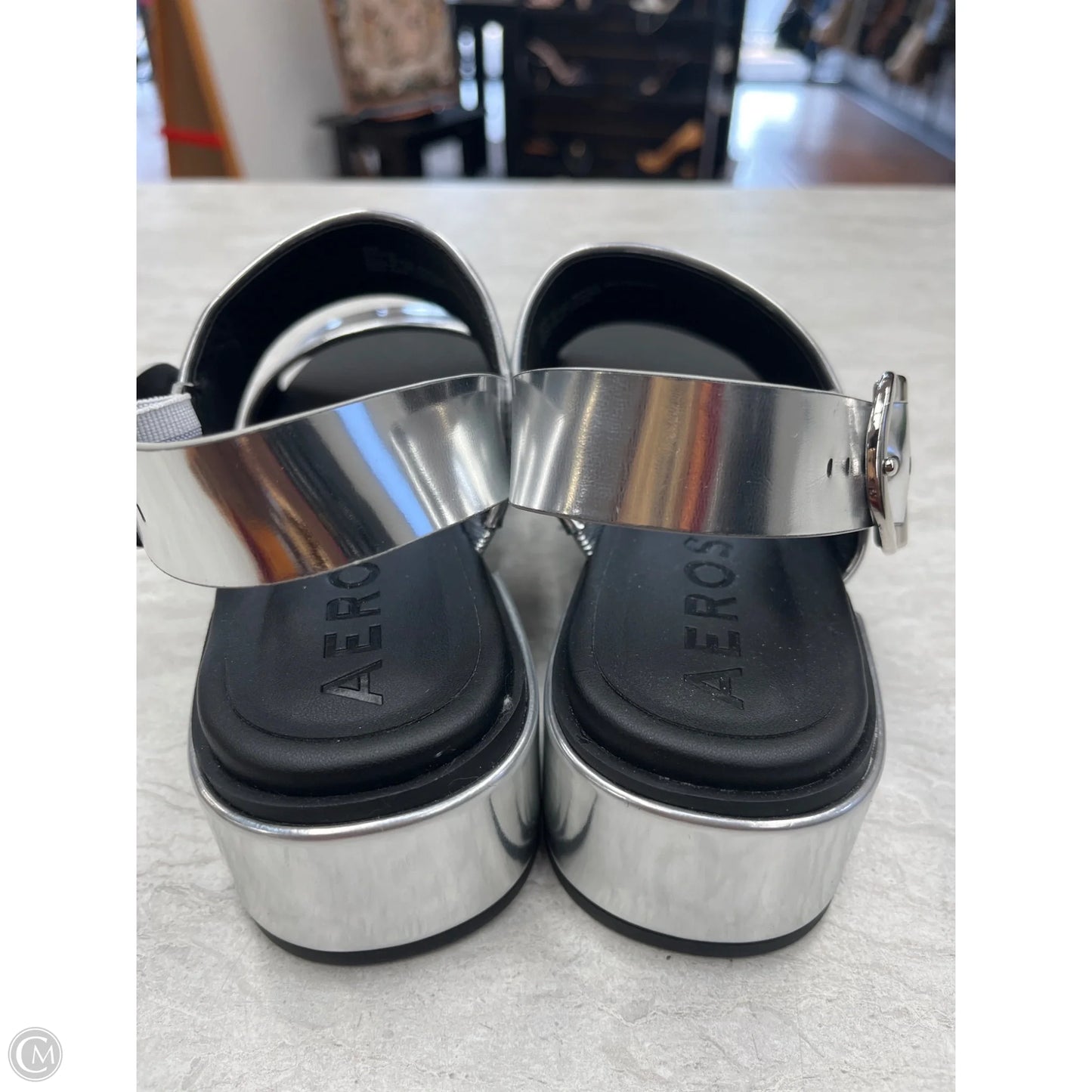 Sandals Heels Block By Aerosoles In Silver, Size: 6