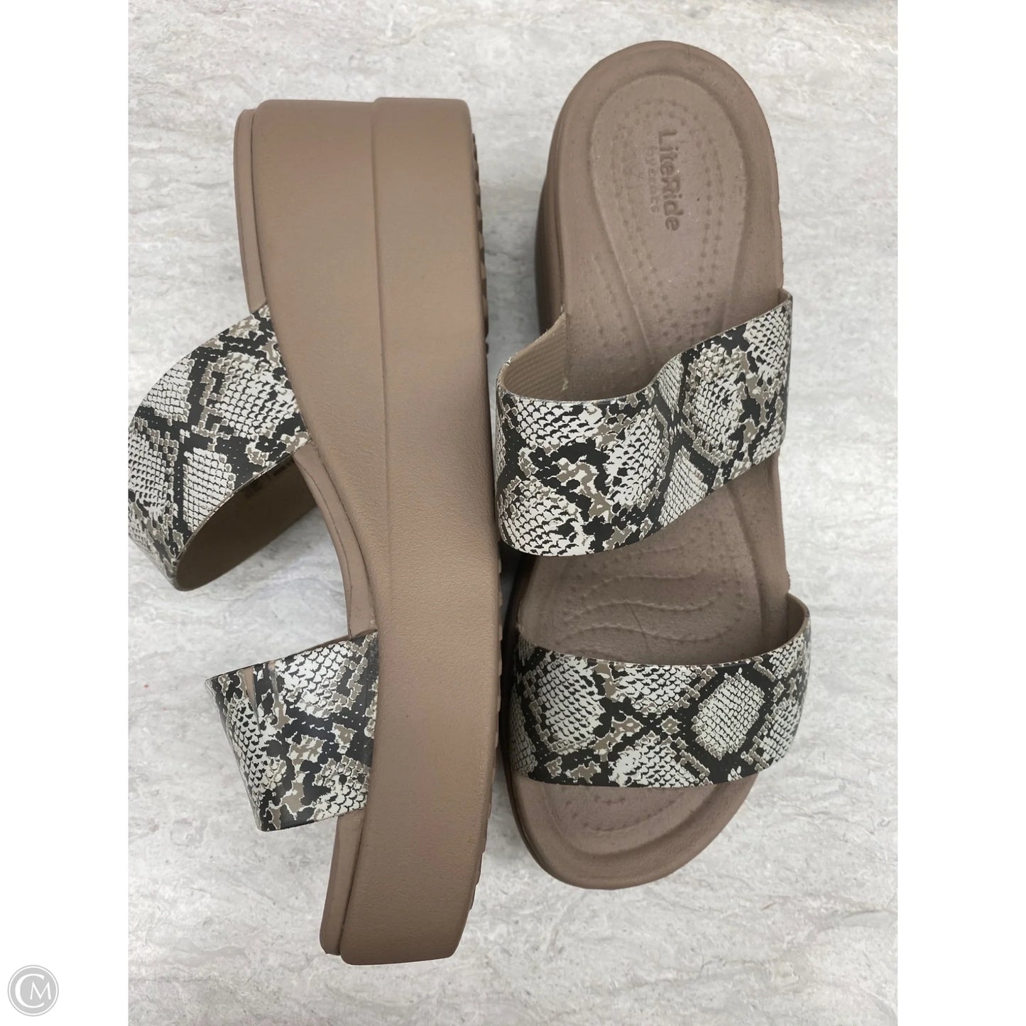 Sandals Heels Wedge By Crocs In Snakeskin Print, Size: 7