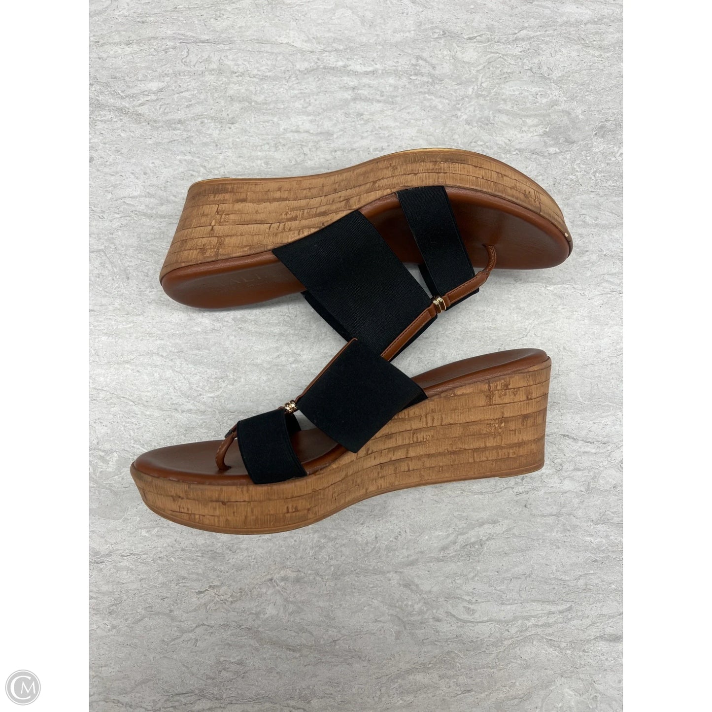 Sandals Heels Wedge By Italian Shoemakers In Black, Size: 9