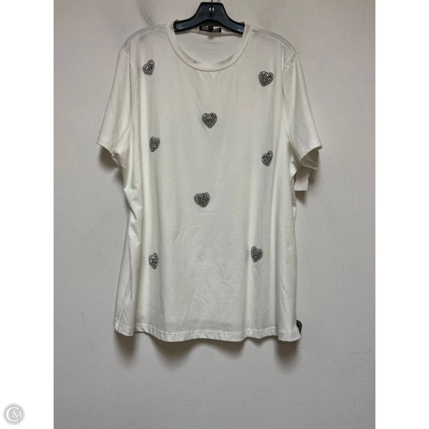 Top Short Sleeve By Clothes Mentor In Silver & White, Size: 2x
