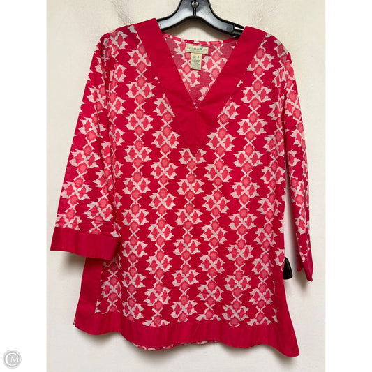 Top Short Sleeve By Caribbean Joe In Pink & White, Size: M