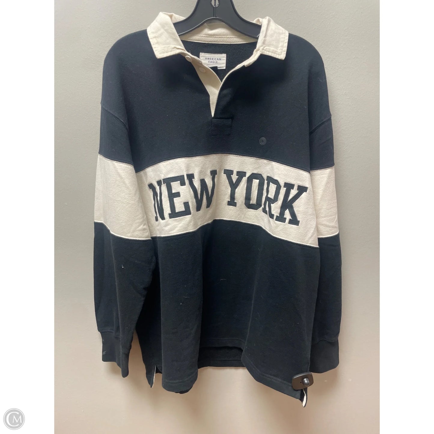 Top Long Sleeve By American Eagle In Black & Cream, Size: S