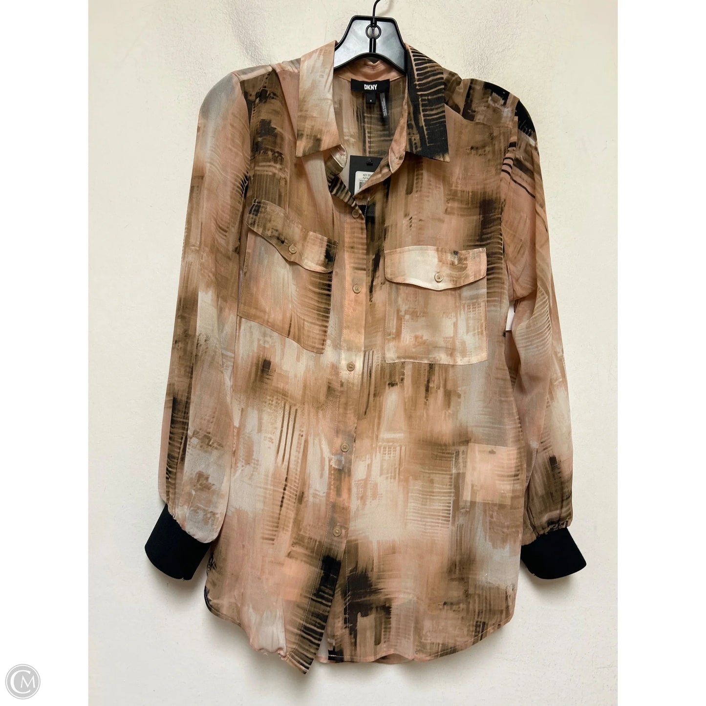Top Long Sleeve By Dkny In Black & Pink, Size: M