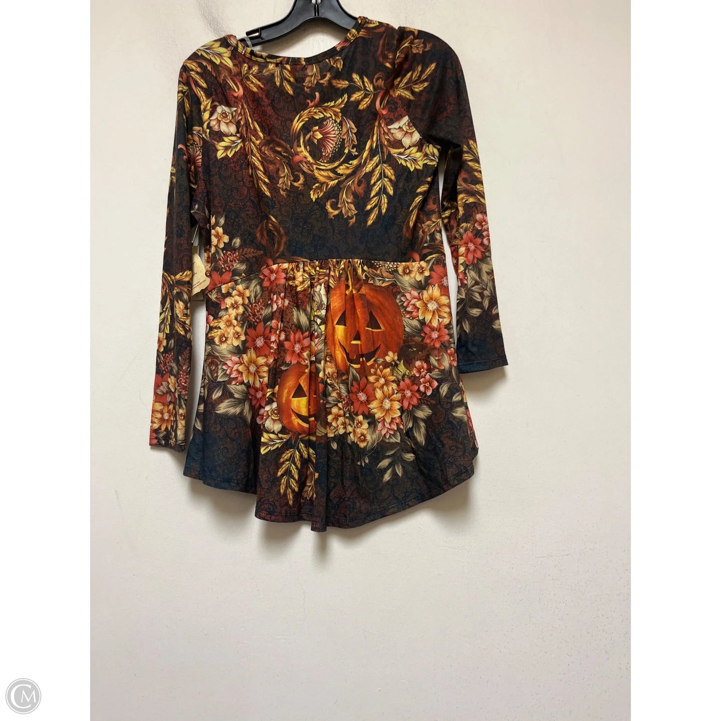 Top Long Sleeve Basic By One World In Black & Orange, Size: S