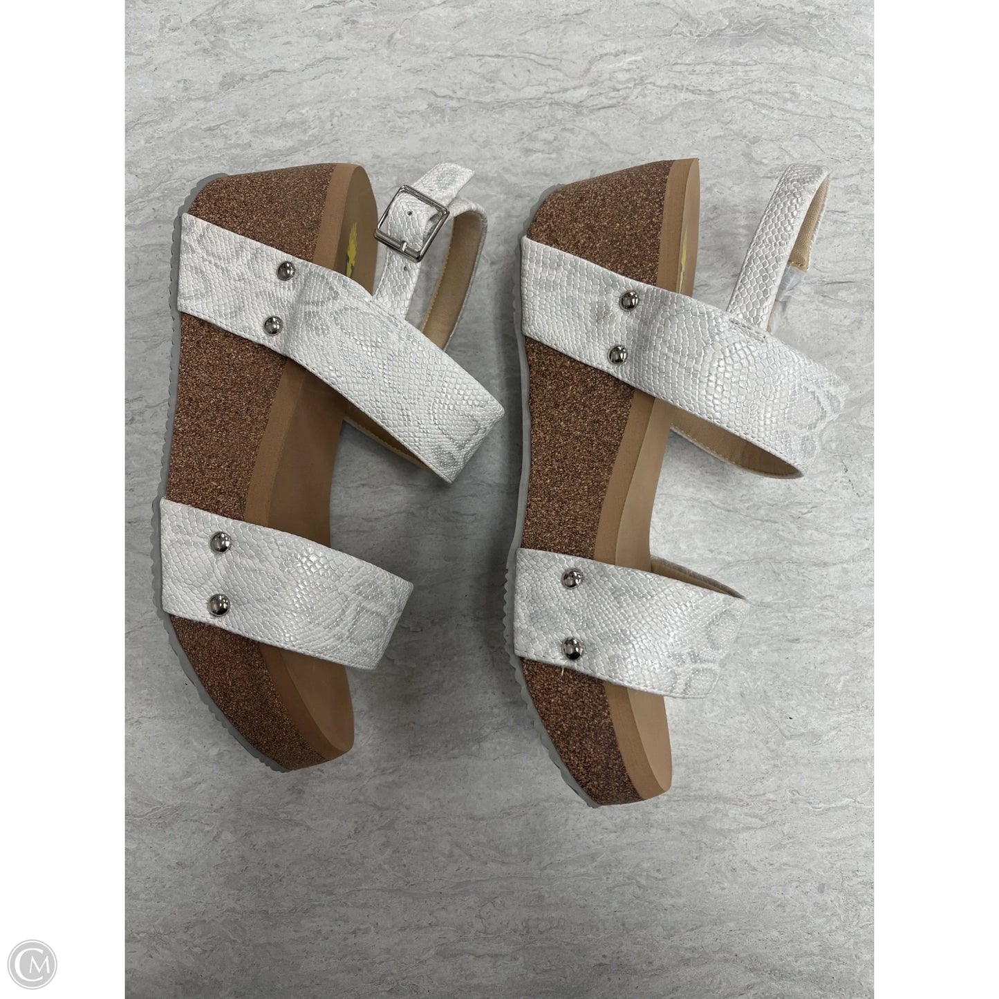 Sandals Heels Wedge By Volatile In Silver & White, Size: 8