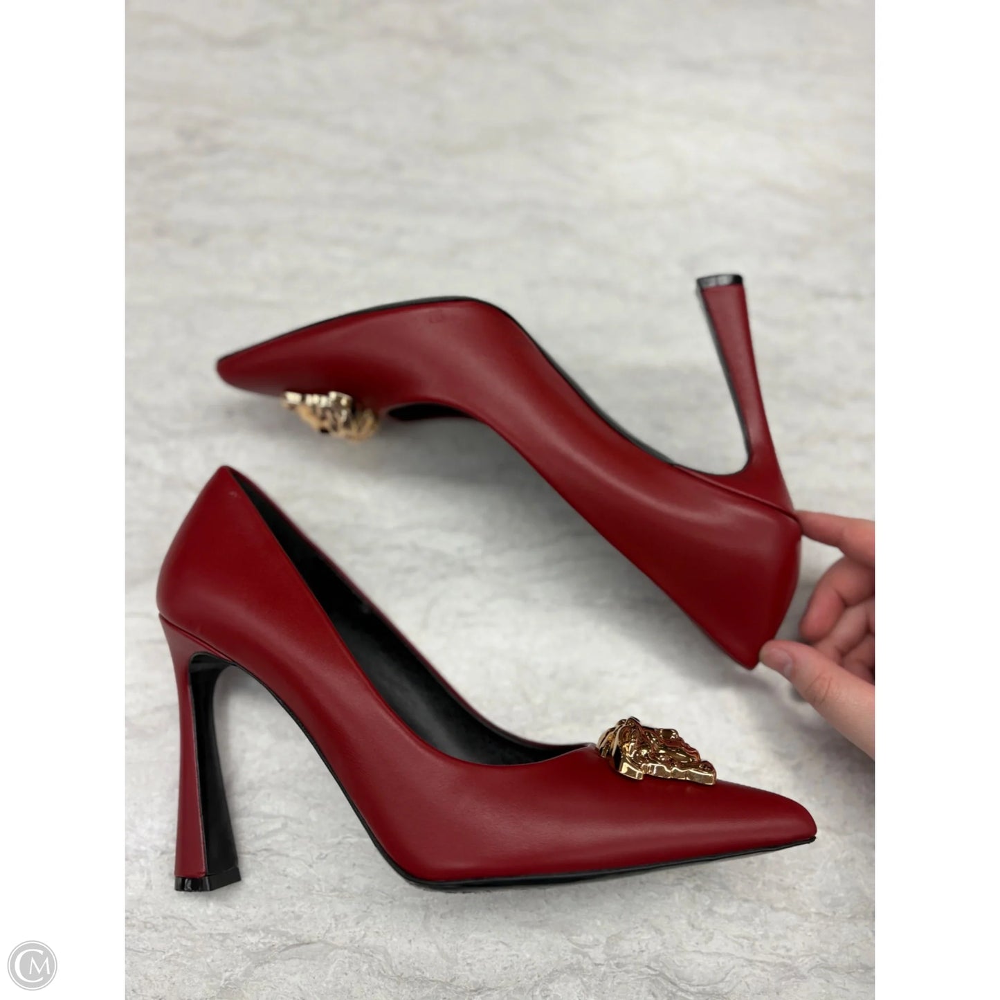 Shoes Luxury Designer By Versace In Red, Size: 8.5