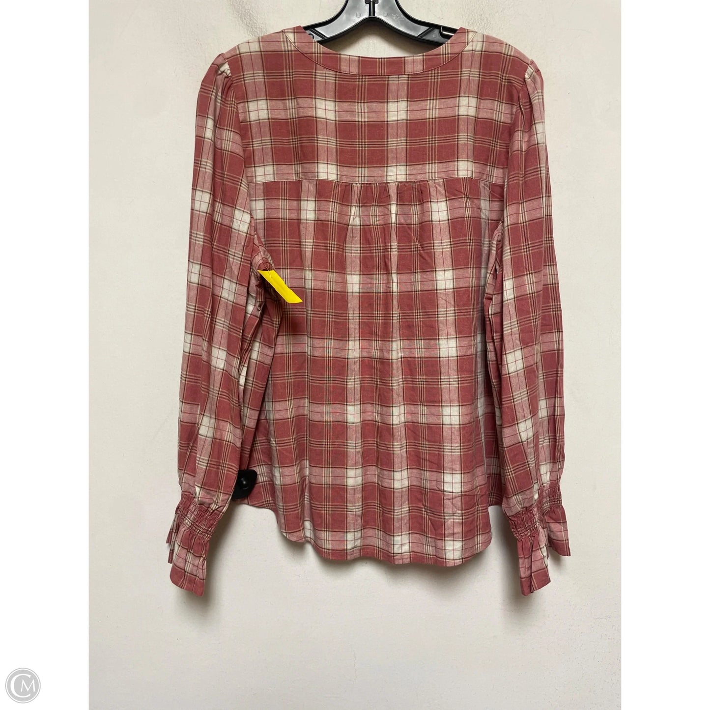 Top Long Sleeve By Loft In Plaid Pattern, Size: L