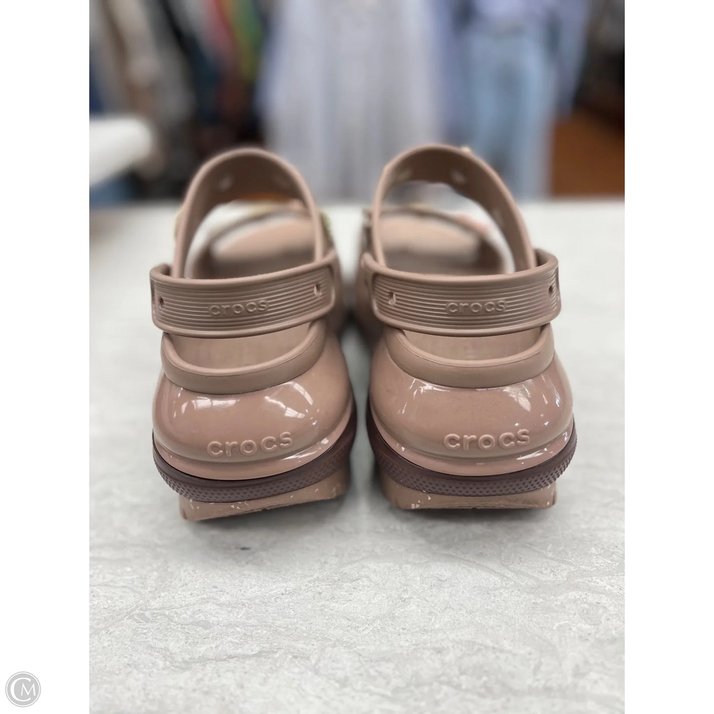 Sandals Heels Platform By Crocs In Tan, Size: 9