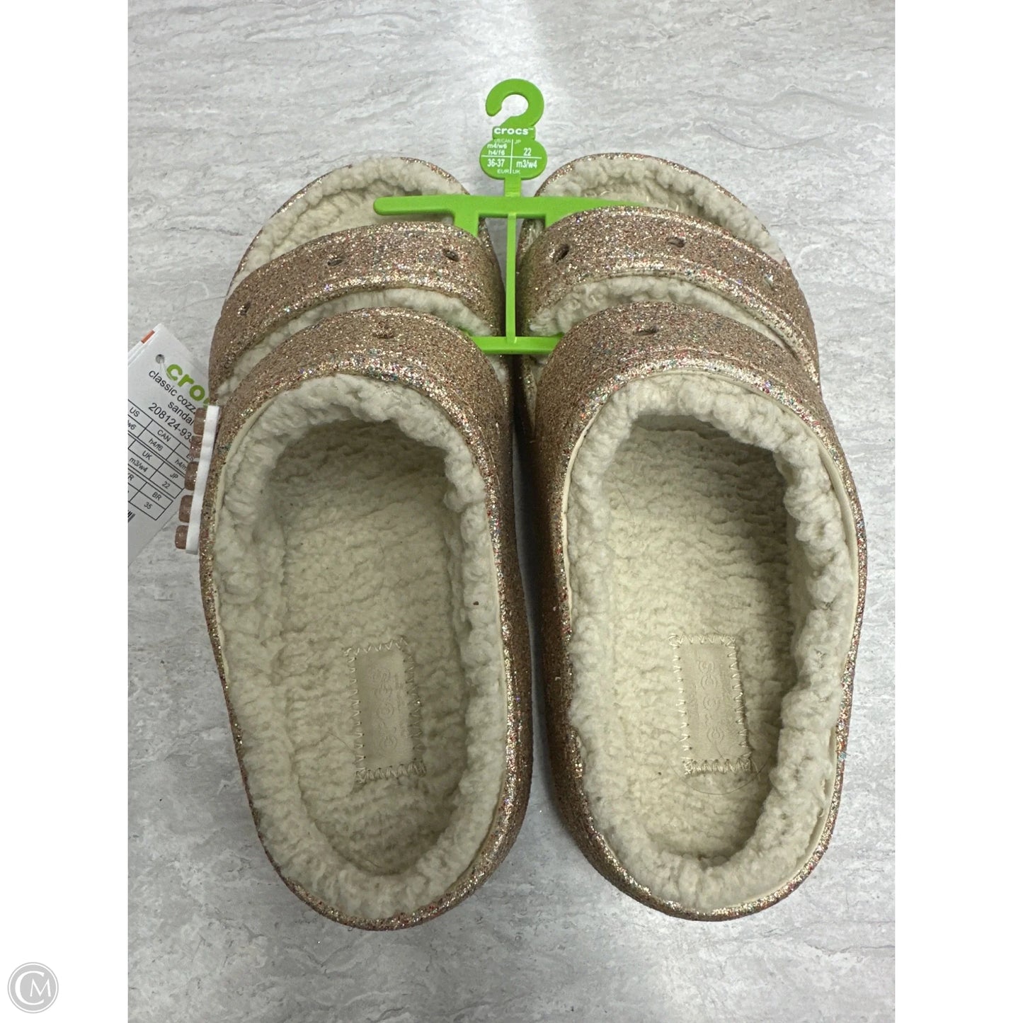 Sandals Flats By Crocs In Gold, Size: 6