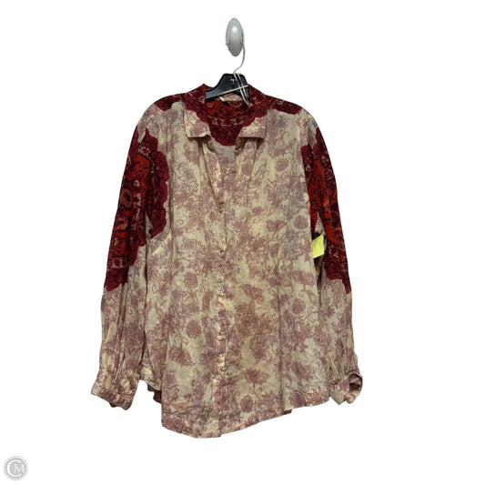 Top Long Sleeve By Free People In Cream & Red, Size: L