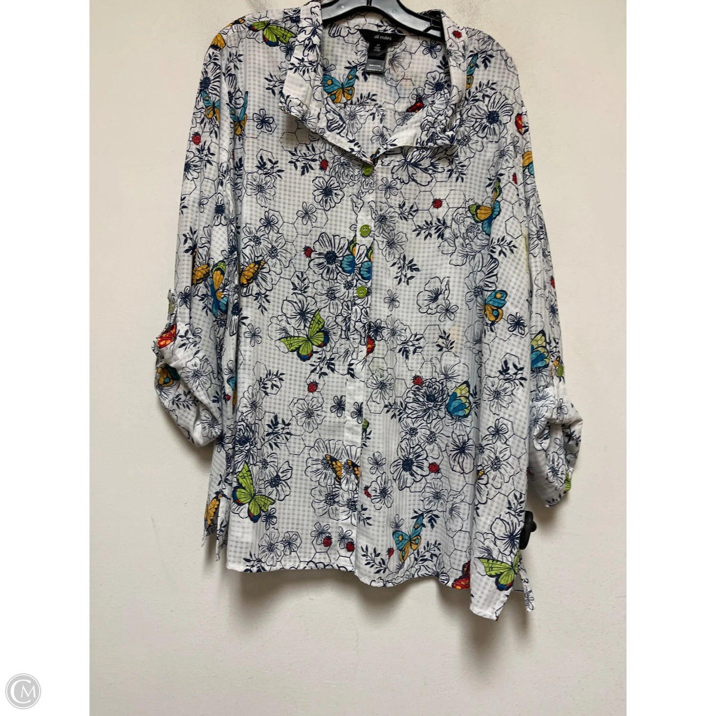 Top Long Sleeve By Ali Miles In Blue & White, Size: 3x