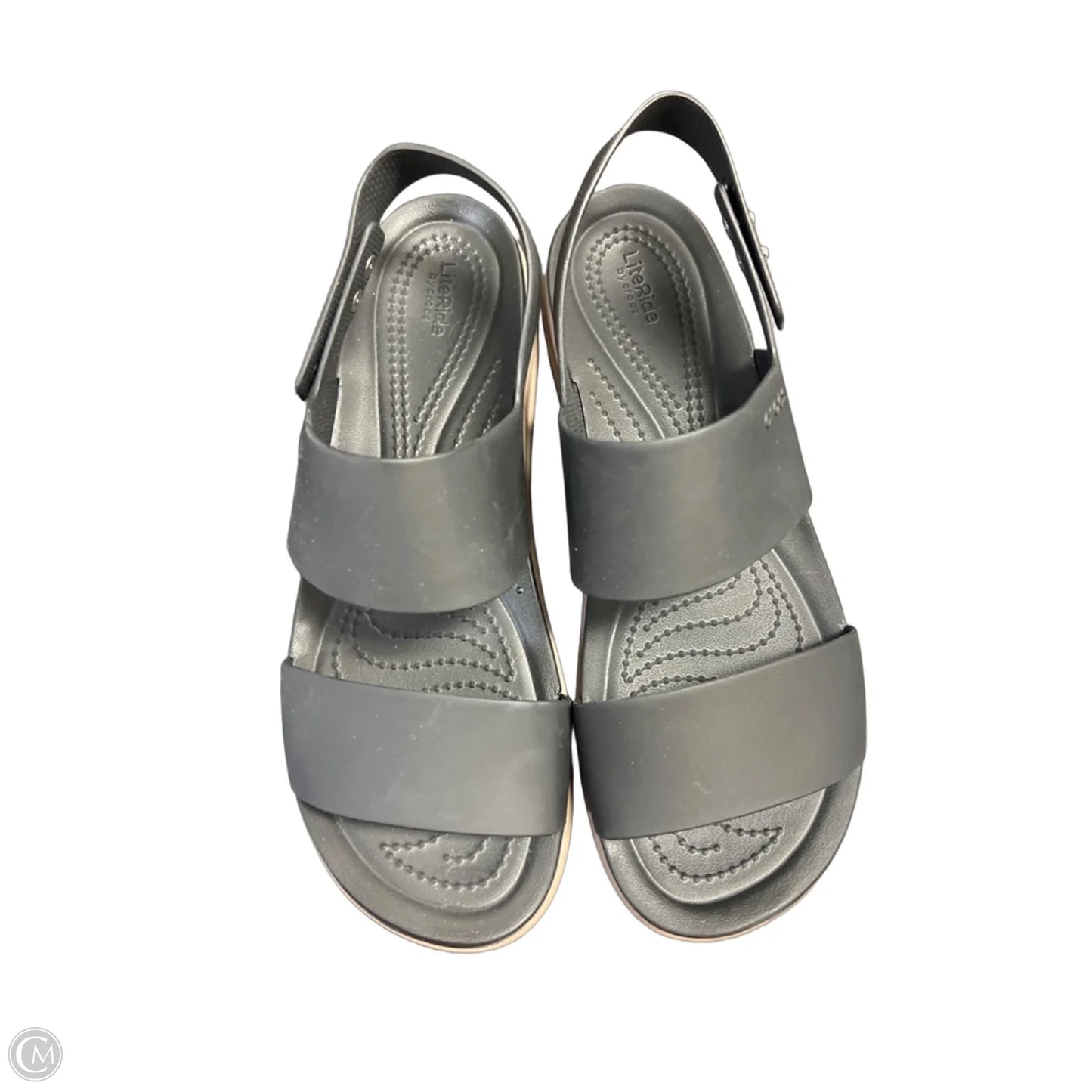 Sandals Flats By Crocs In Black & Tan, Size: 9