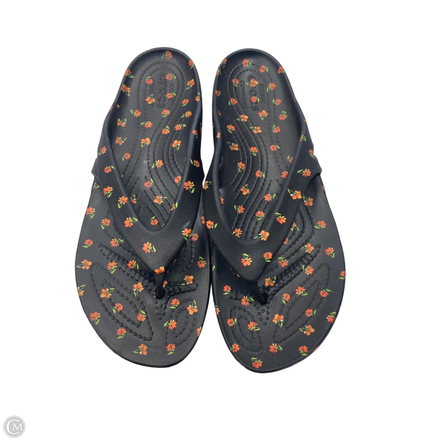 Sandals Flip Flops By Crocs In Floral Print, Size: 9