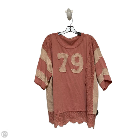 Top Short Sleeve By Oli & Hali In Cream & Pink, Size: Xl