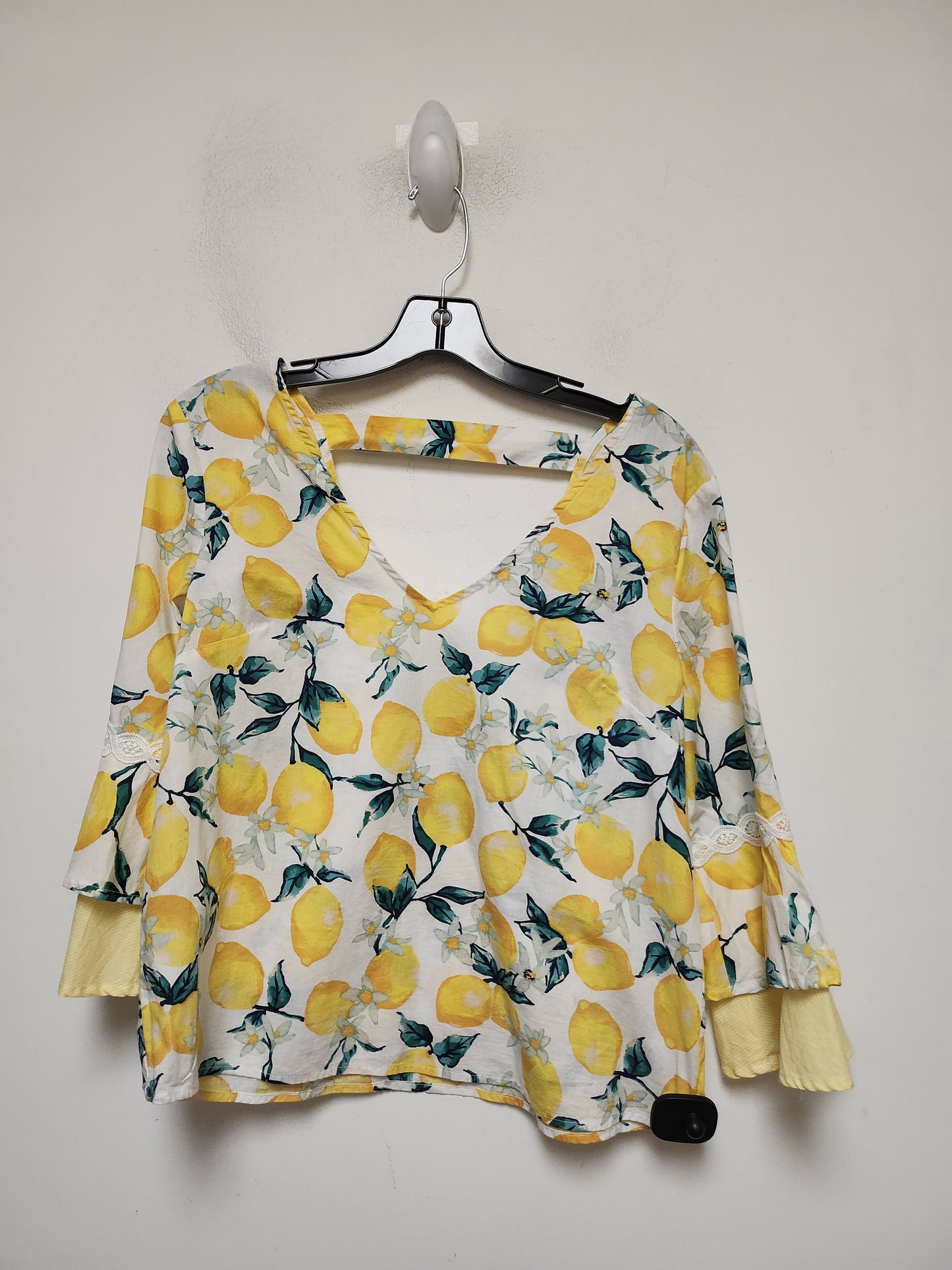 White & Yellow Top Short Sleeve Love On A Hanger, Size M