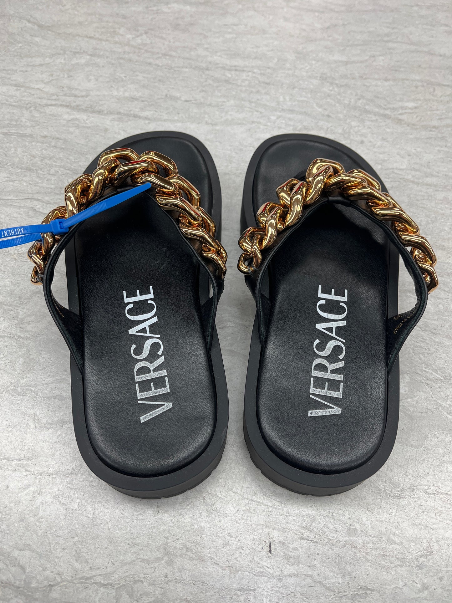 Sandals Luxury Designer By Versace In Black, Size: 6