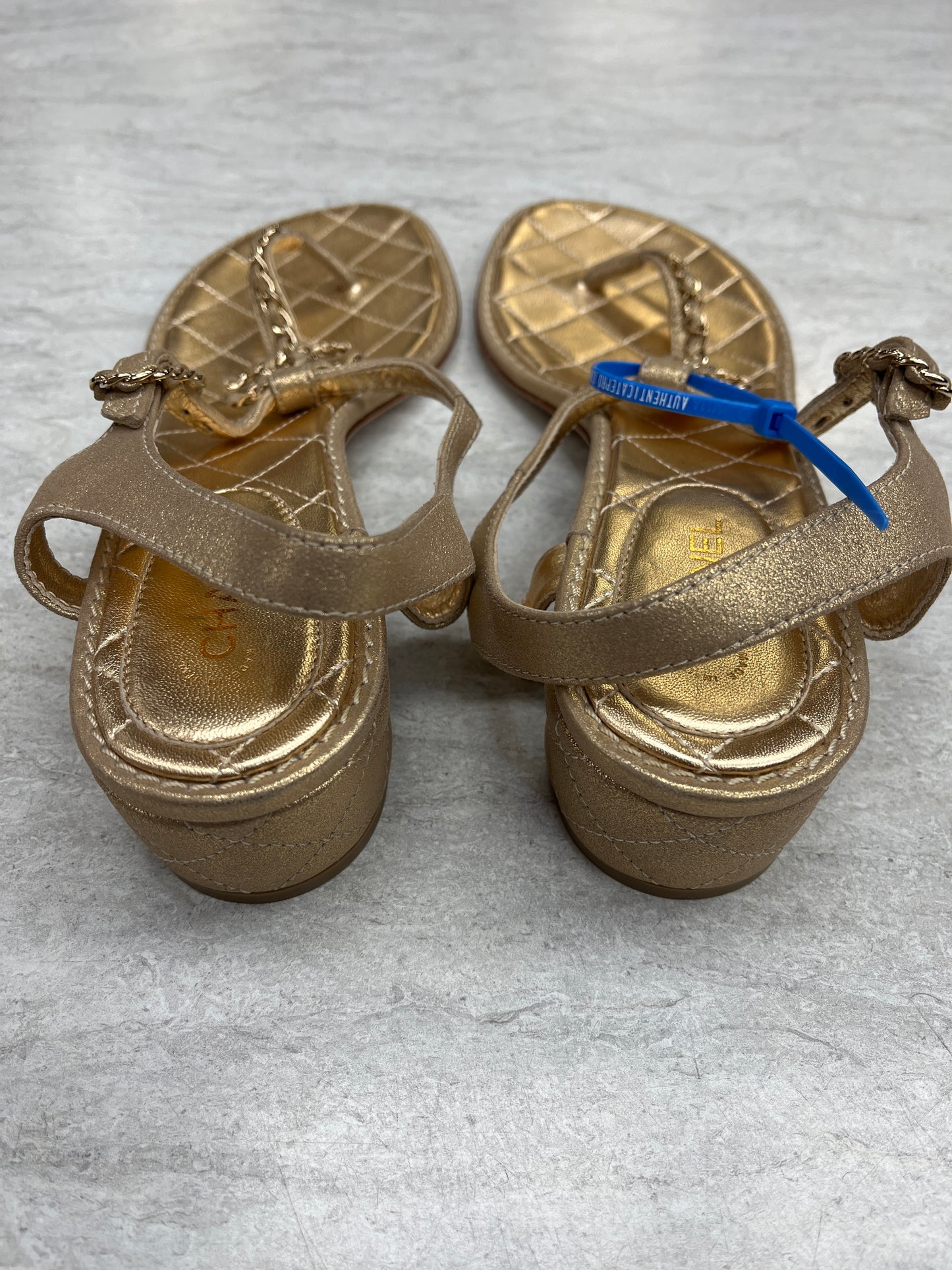 Sandals Luxury Designer By Chanel In Gold, Size: 10