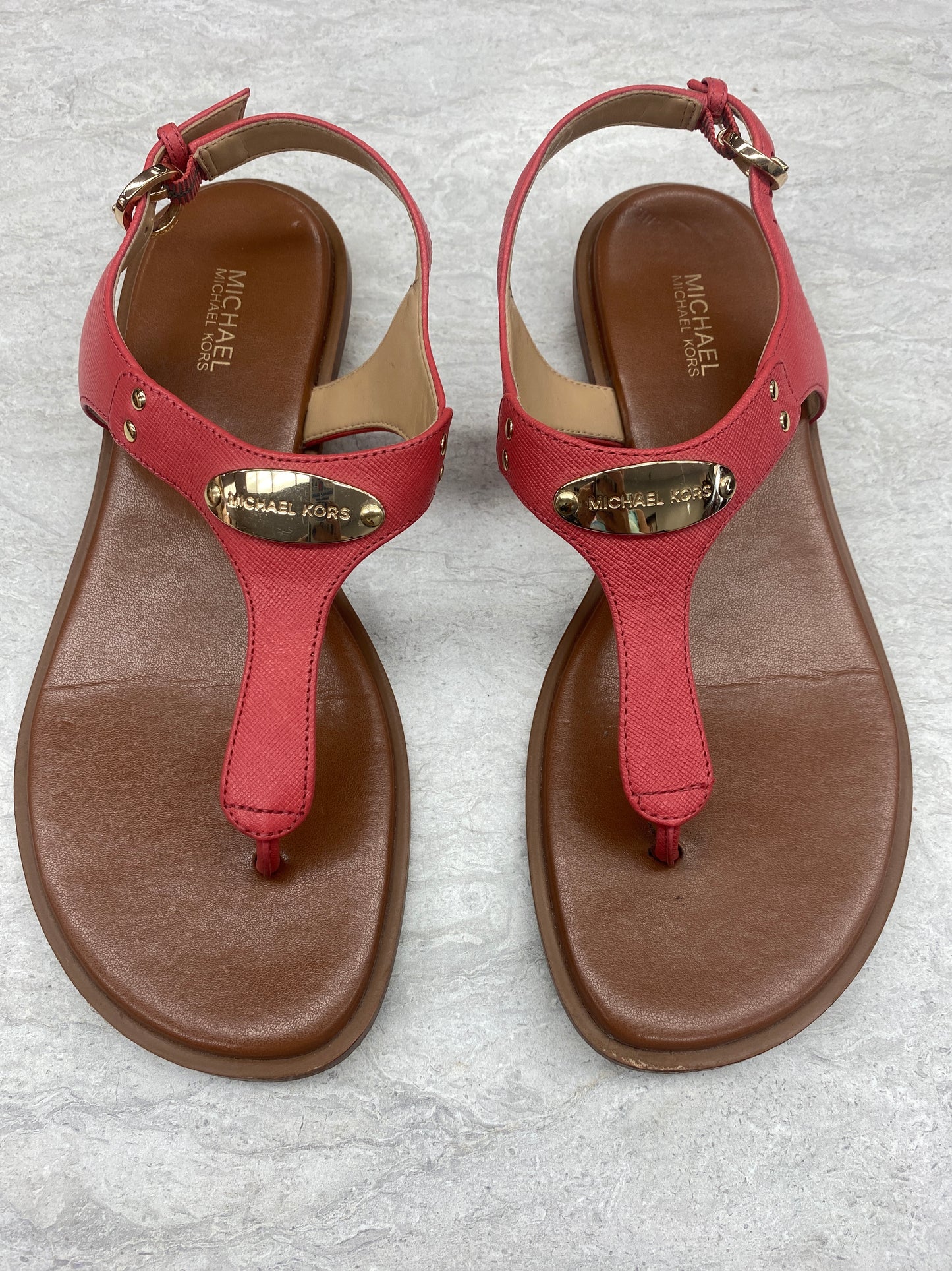 Sandals Flats By Michael By Michael Kors In Brown & Red, Size: 7.5