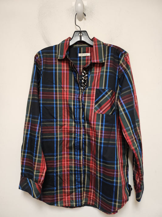 Top Long Sleeve By Orvis In Plaid Pattern, Size: L