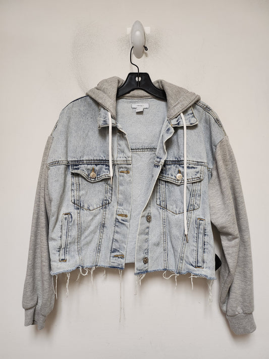 Jacket Denim By Forever 21 In Blue & Grey, Size: L