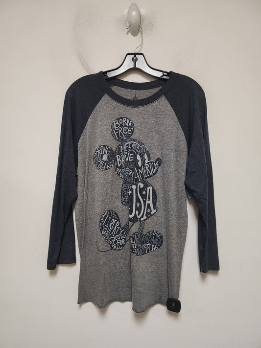 Top Long Sleeve Basic By Walt Disney In Blue & Grey, Size: L