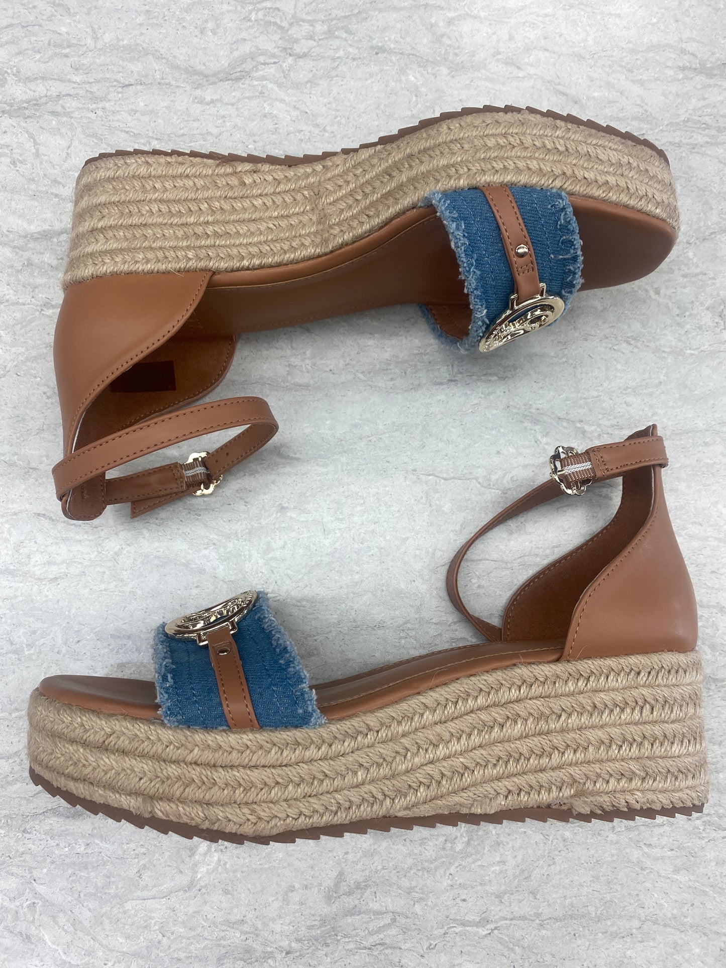 Sandals Heels Wedge By Sam And Libby In Blue & Brown, Size: 9