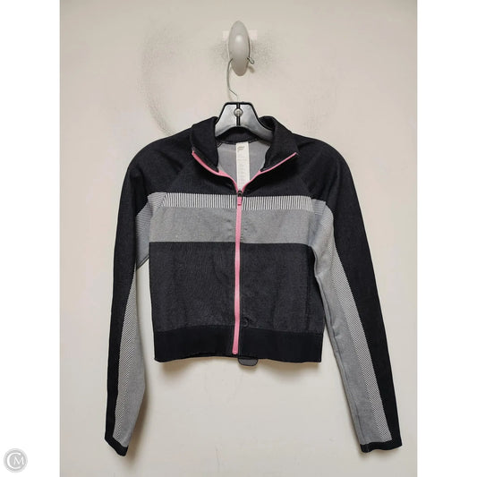 Athletic Top Long Sleeve Collar By Fabletics In Black & Grey, Size: M