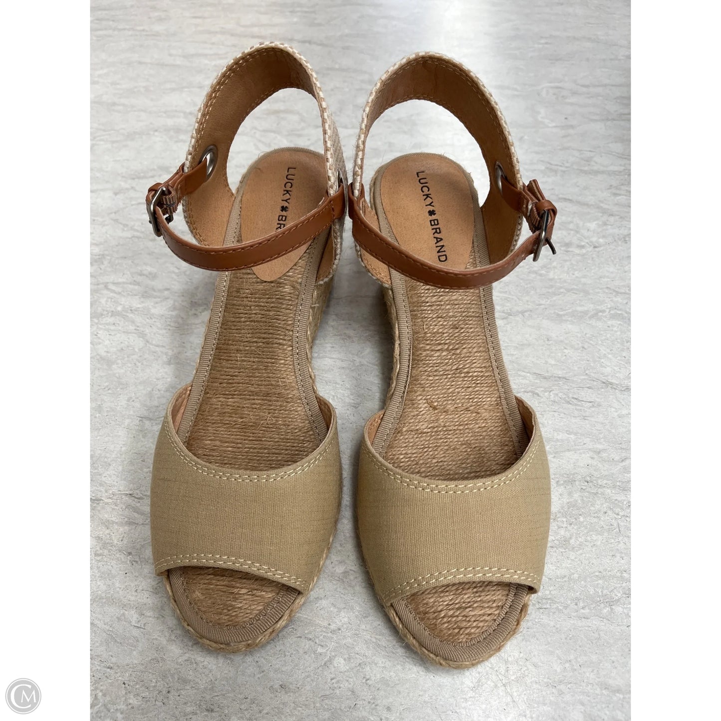 Sandals Heels Wedge By Lucky Brand In Tan, Size: 7.5