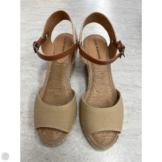 Sandals Heels Wedge By Lucky Brand In Tan, Size: 7.5