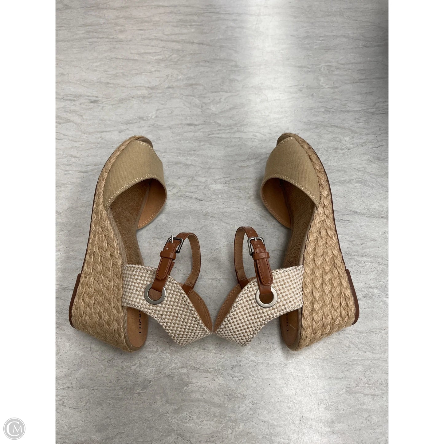 Sandals Heels Wedge By Lucky Brand In Tan, Size: 7.5